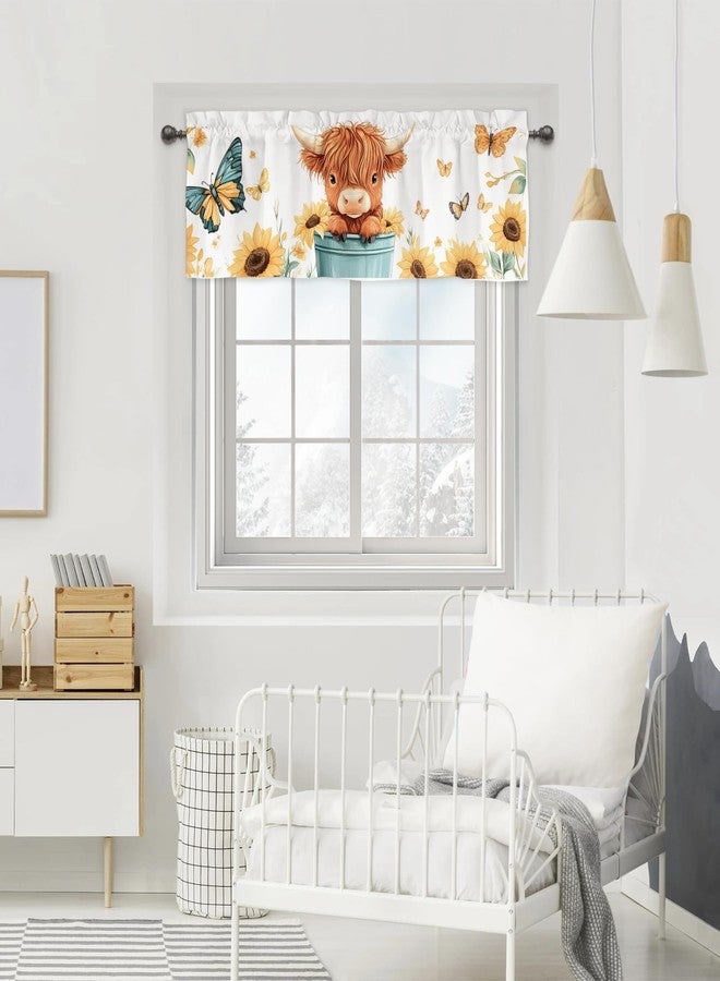 ZoUbqchY Highland Cow Sunflowers Curtains Valances Rod Pocket Highland Yak Floral Valance Window Treatments Spring Farm Short Curtains for Kitchen Living Room Bedroom Bathroom 54x18 Inch 1 Pack - Image 2